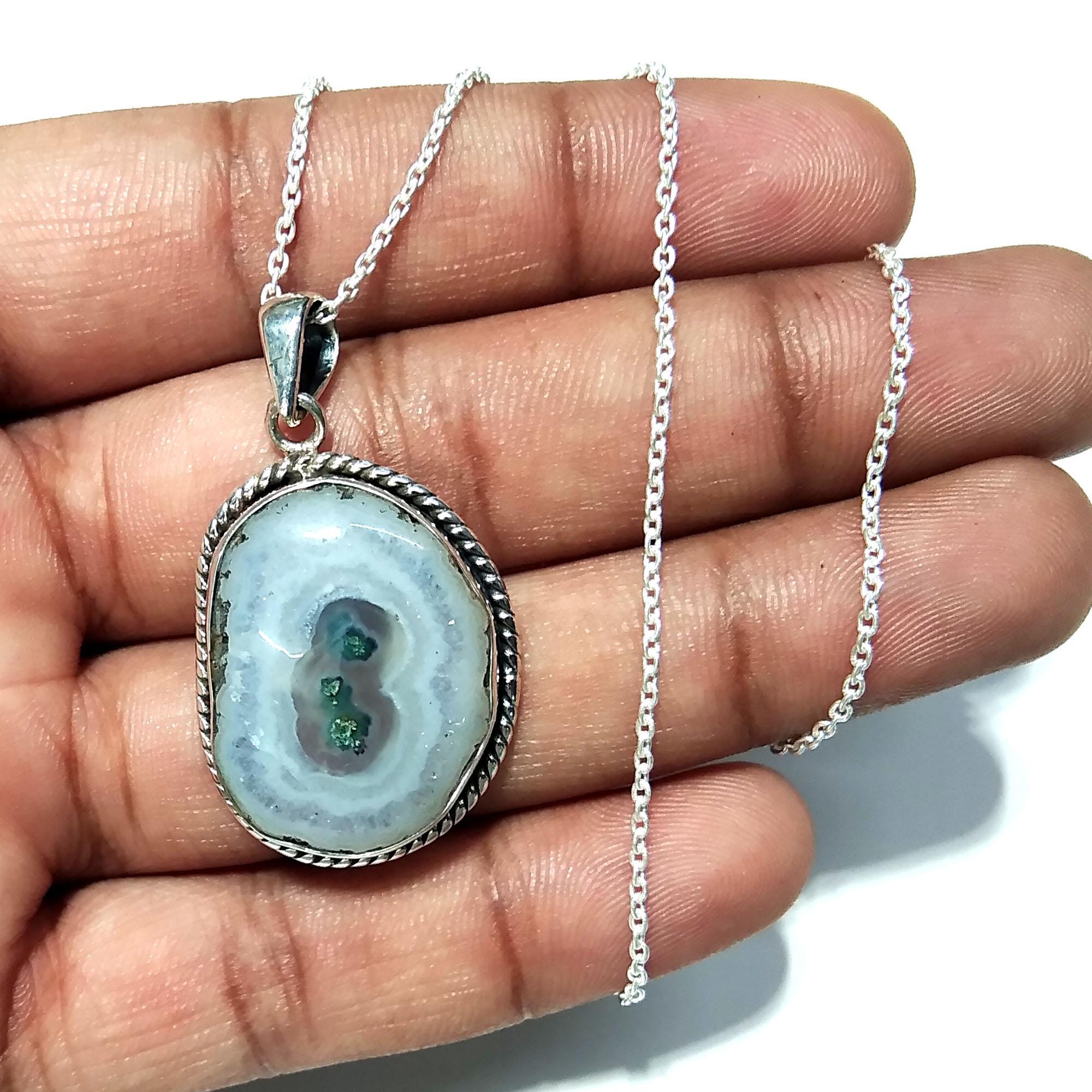 Natural Solar Quartz Gemstone Pendant Chain Necklace, 925 Starling Silver Pendant, Necklace Handmade Jewelry Stone Size 24x18mm Gift Pendant